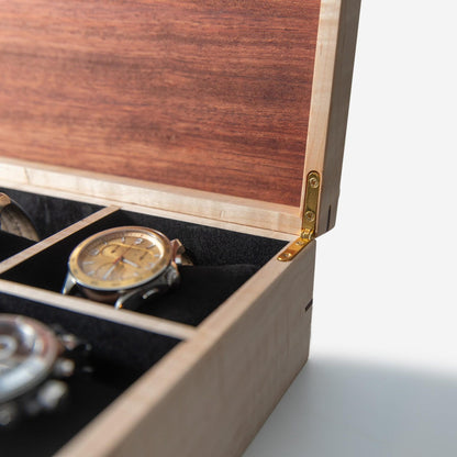 Curly Maple Watch Box - Sapele Mahogany Lid - 8 Watch Compartments - Personalized Gift for Him - Handmade