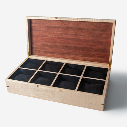 Curly Maple Watch Box - Sapele Mahogany Lid - 8 Watch Compartments - Personalized Gift for Him - Handmade