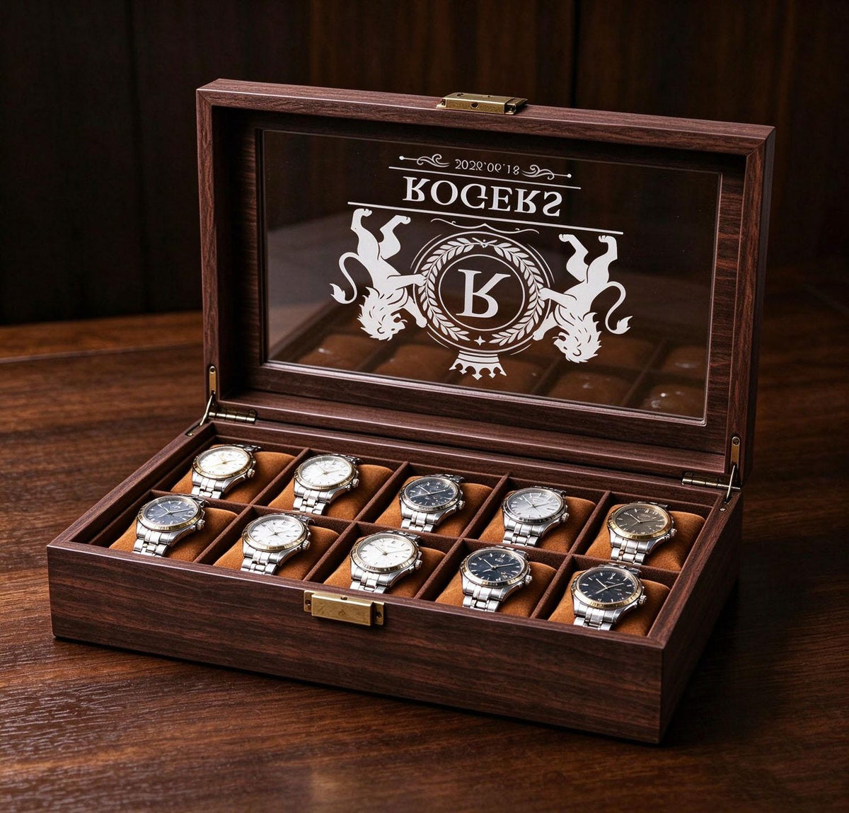 Custom Engraved Watch Box, Personalized Wooden Watch Storage Case, Christmas Gift For Men