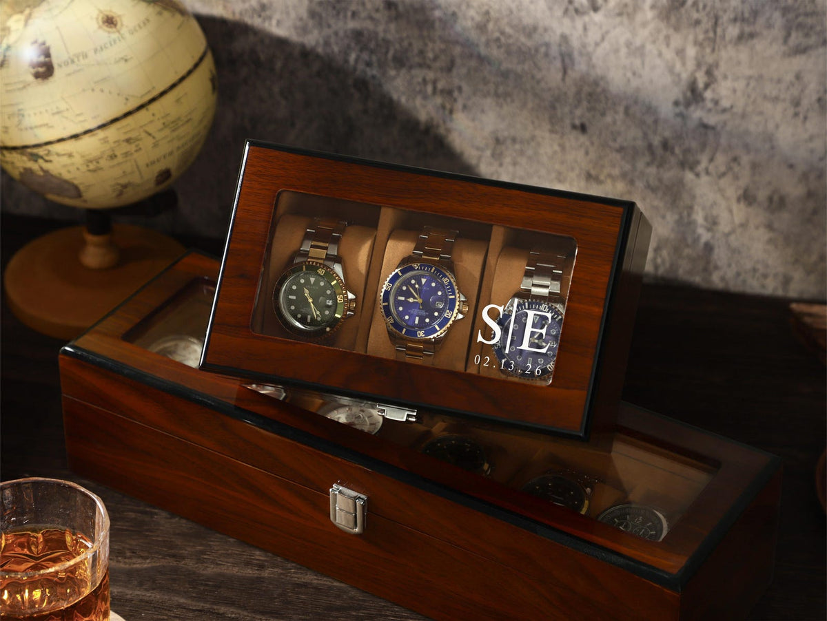 Personalized Watch Box for Men, Custom Wooden Watch Case For 3 6 10 Watches, Bespoke Watch Storage Box, Gift for Husband Dad Groomsmen