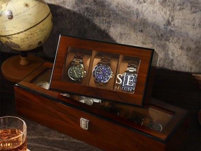 Personalized Watch Box for Men, Custom Wooden Watch Case For 3 6 10 Watches, Bespoke Watch Storage Box, Gift for Husband Dad Groomsmen