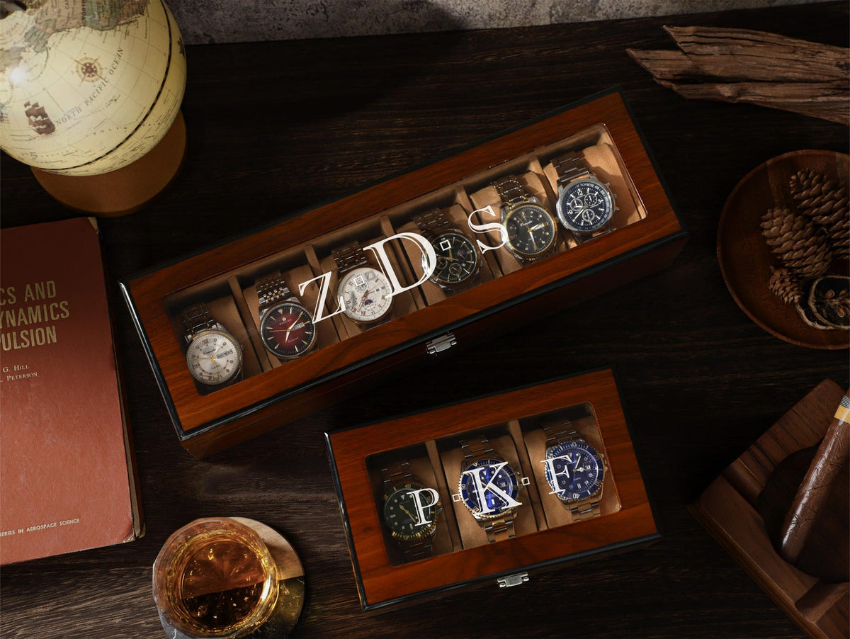 Personalized Watch Box for Men, Custom Wooden Watch Case For 3 6 10 Watches, Bespoke Watch Storage Box, Gift for Husband Dad Groomsmen