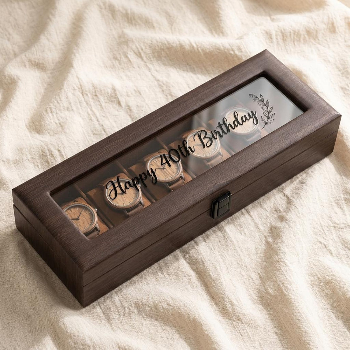 Personalized Wooden Watch Box, 6 Slot Watch Case with Custom Name, Glass Lid Watch Organizer for Men, Anniversary Gift for Him