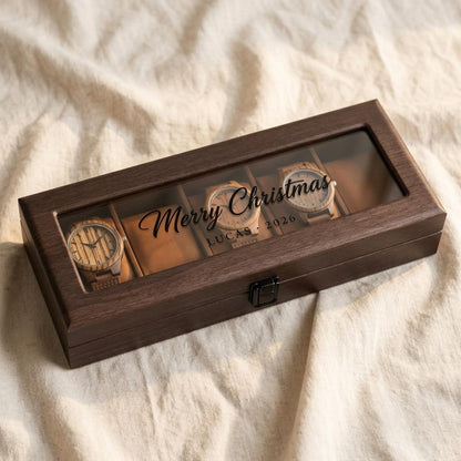 Personalized Wooden Watch Box, 6 Slot Watch Case with Custom Name, Glass Lid Watch Organizer for Men, Anniversary Gift for Him
