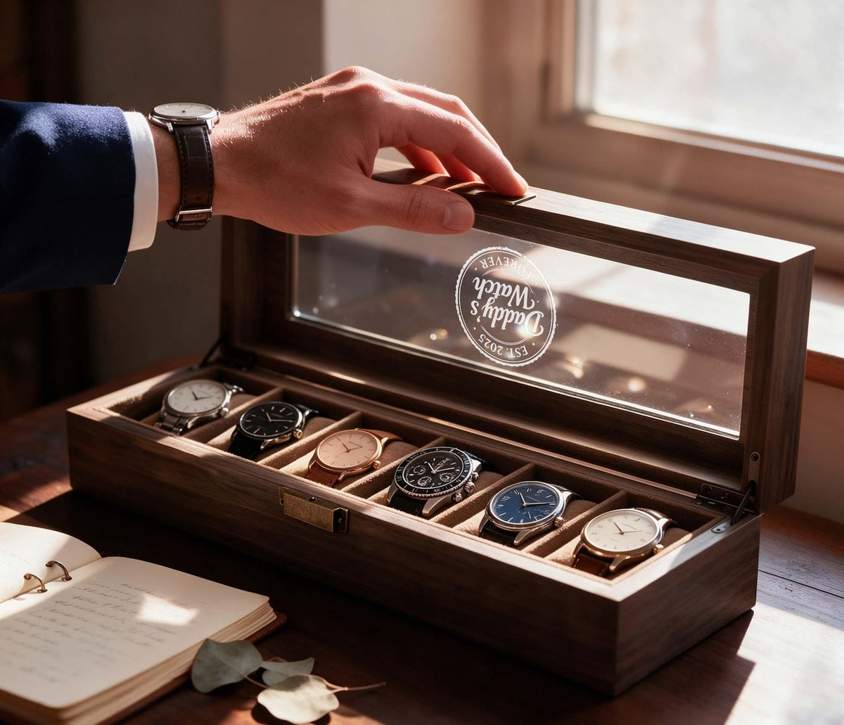 Custom Engraved Watch Box – Personalized Men's Watch & Jewelry Case – Gift for Husband, Dad, Him – Birthday, Anniversary