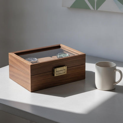 Walnut Wooden Watch Box with Glass Lid for Men's Watches