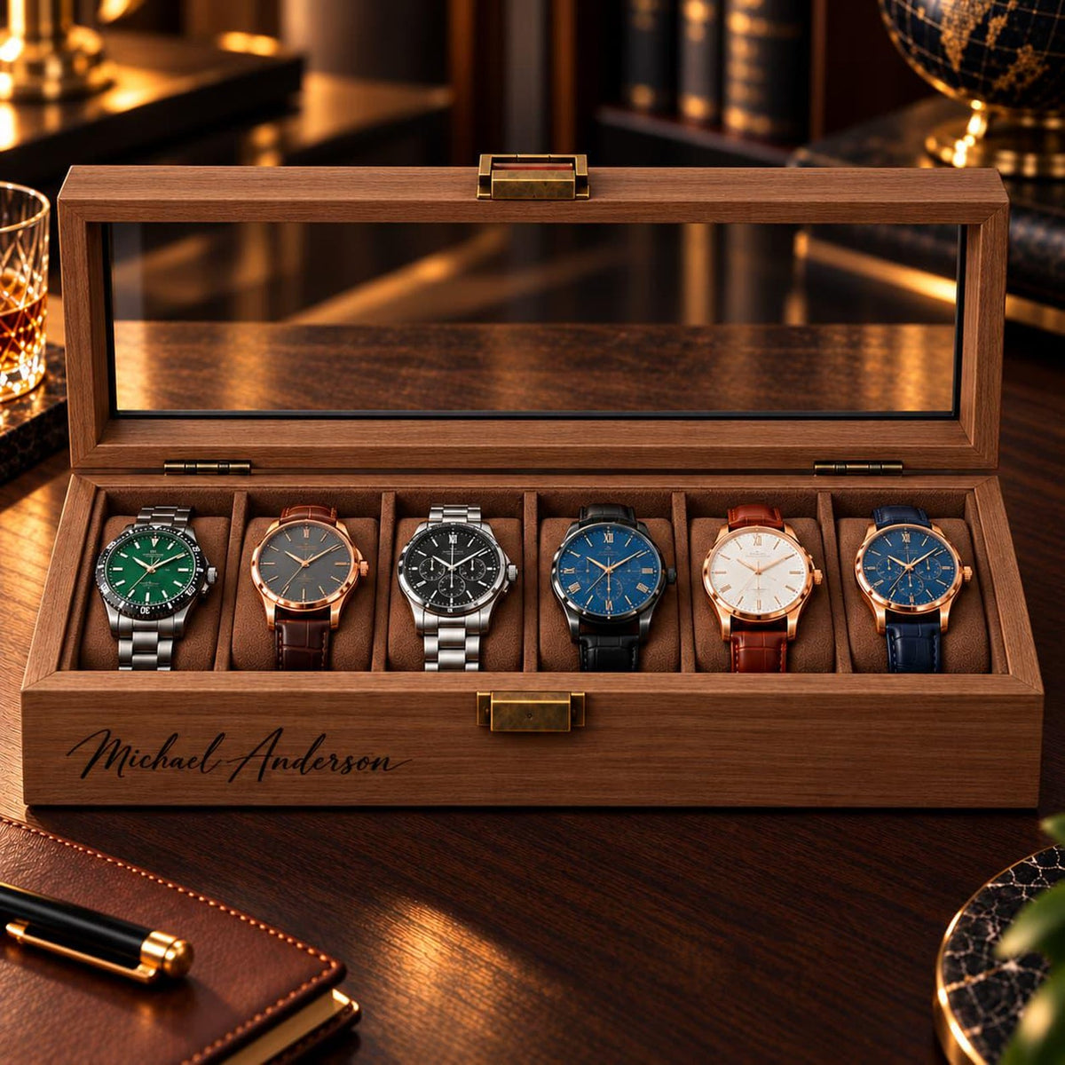 Christmas Gifts for Men Personalized Watch Box Wooden Watches Case for Husband Dad Boyfriend