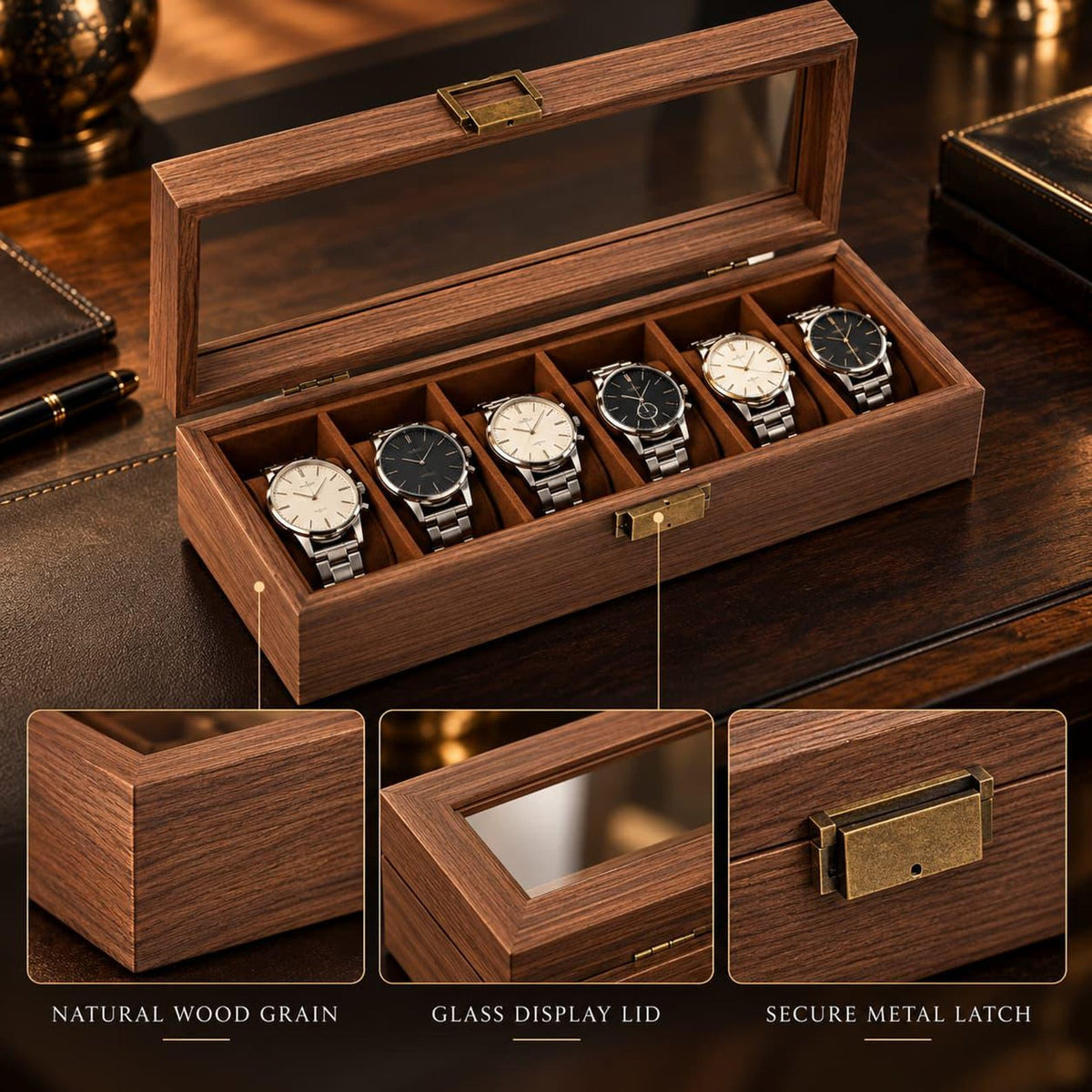 Christmas Gifts for Men Personalized Watch Box Wooden Watches Case for Husband Dad Boyfriend