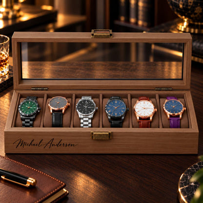 Christmas Gifts for Men Personalized Watch Box Wooden Watches Case for Husband Dad Boyfriend
