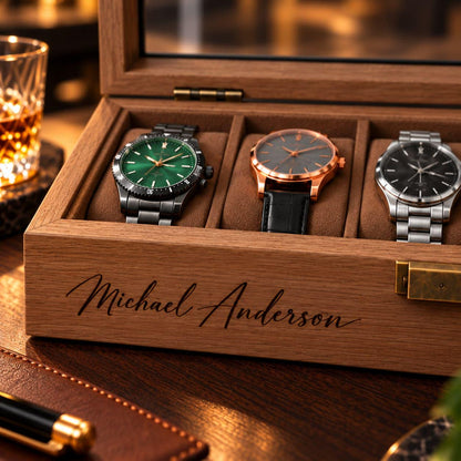 Christmas Gifts for Men Personalized Watch Box Wooden Watches Case for Husband Dad Boyfriend
