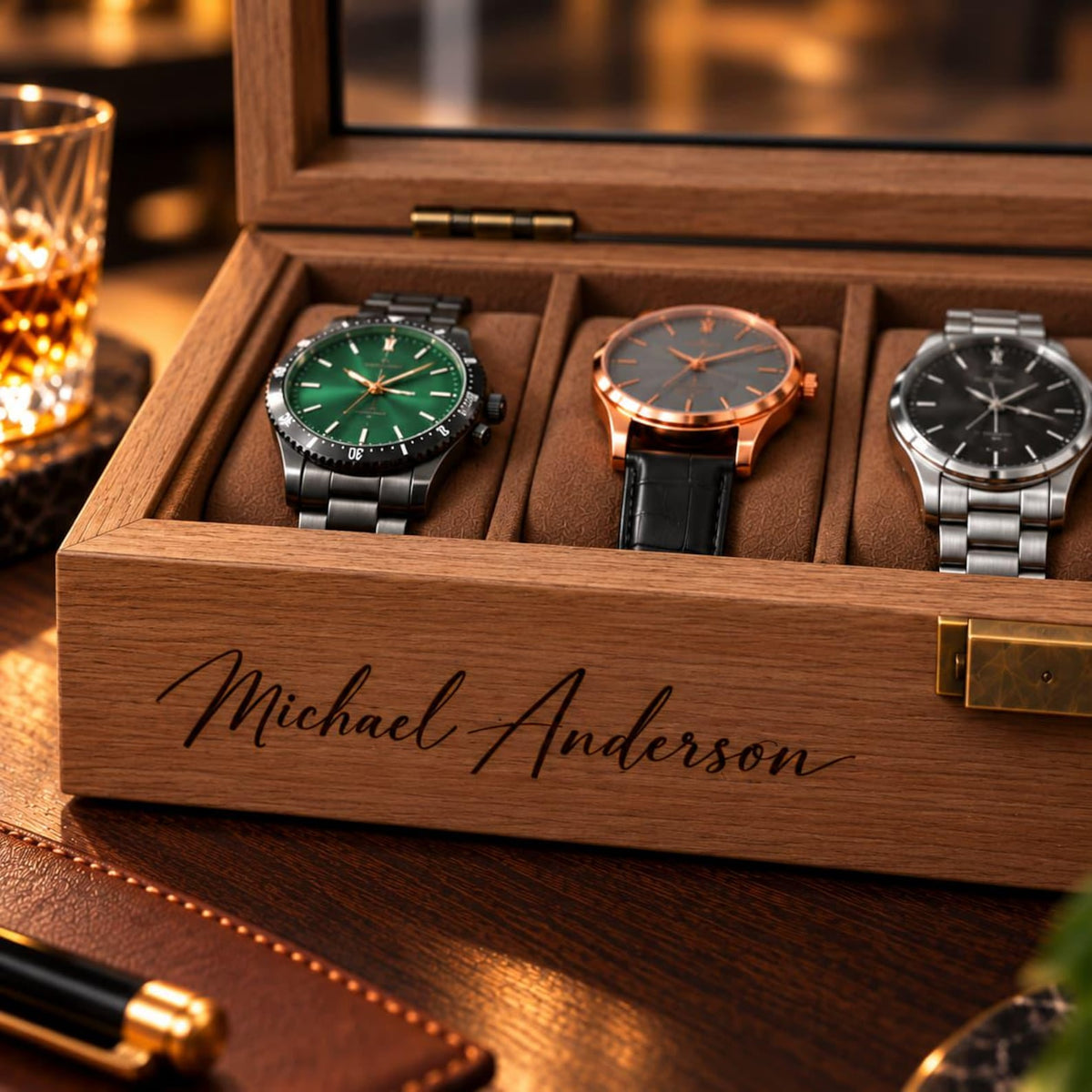 Christmas Gift for Boyfriend Personalized Wooden Watch Box Custom Engraved 6-Slot Organizer