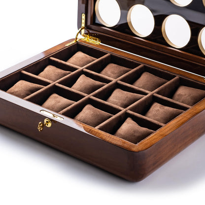 Walnut Wood Watch Box: Large 12-Watch Organizer
