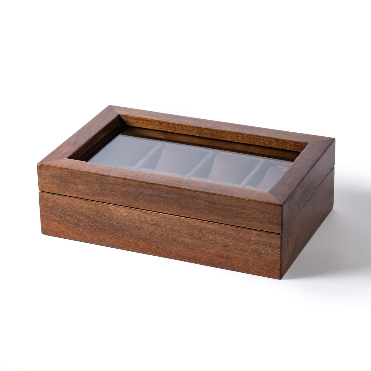 Solid Walnut Watch Box, 8-Compartment Display Case with Glass Lid