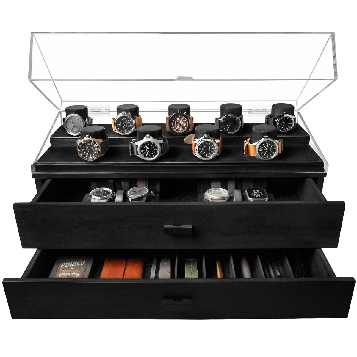 Display & Protect Your Collection – Handcrafted Wooden Watch Box for Men, 17 Watch Display Case with 2 Drawers - Perfect Christmas Gift