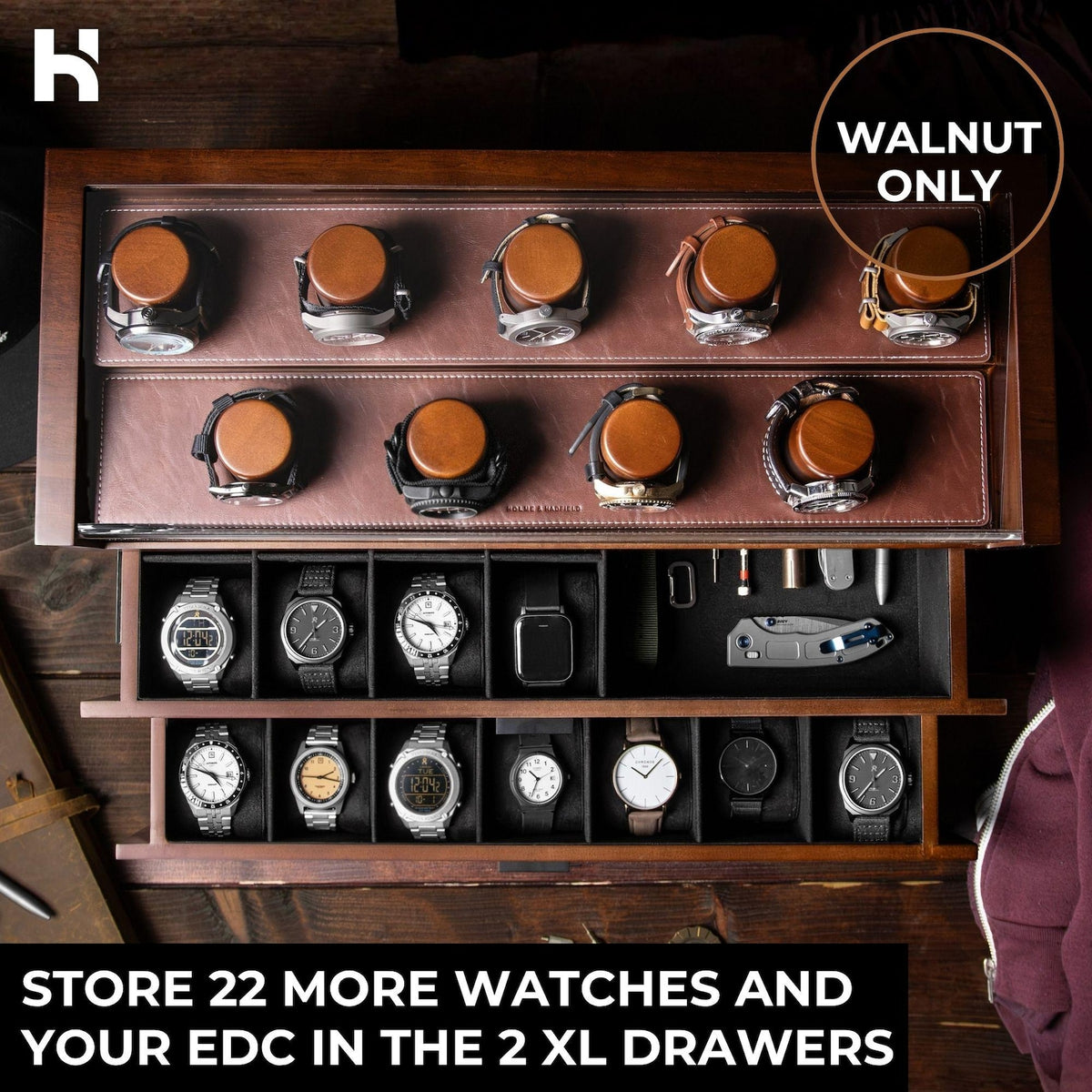 Display & Protect Your Collection – Handcrafted Wooden Watch Box for Men, 17 Watch Display Case with 2 Drawers - Perfect Christmas Gift