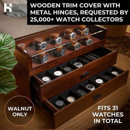 Display & Protect Your Collection – Handcrafted Wooden Watch Box for Men, 17 Watch Display Case with 2 Drawers - Perfect Christmas Gift