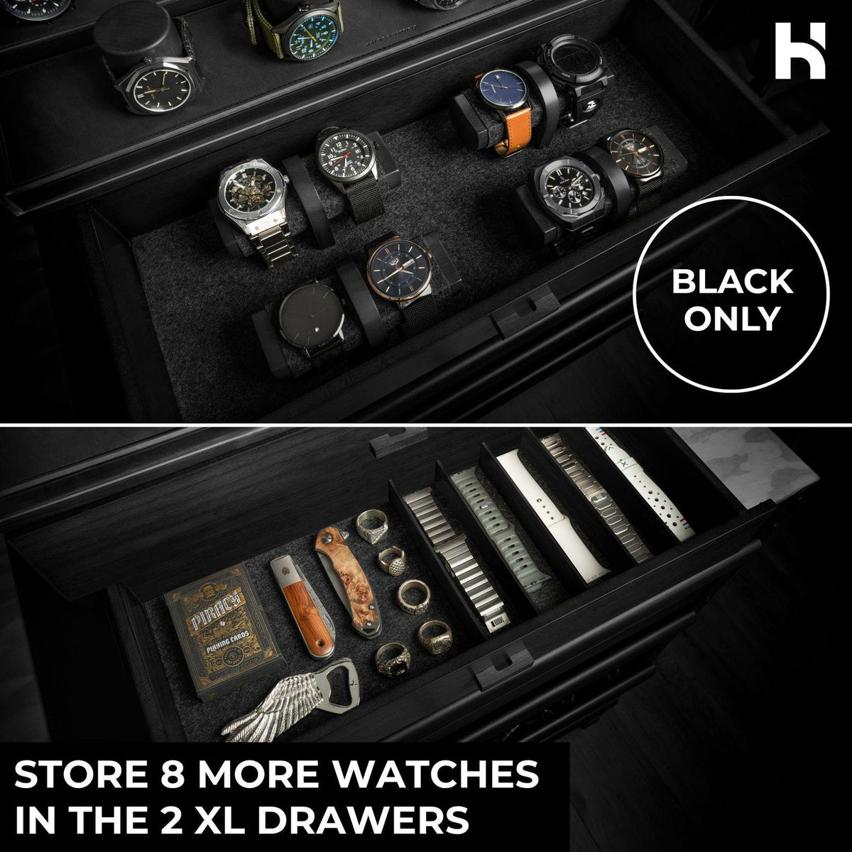 Display & Protect Your Collection – Handcrafted Wooden Watch Box for Men, 17 Watch Display Case with 2 Drawers - Perfect Christmas Gift