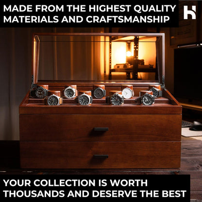 Display & Protect Your Collection – Handcrafted Wooden Watch Box for Men, 17 Watch Display Case with 2 Drawers - Perfect Christmas Gift