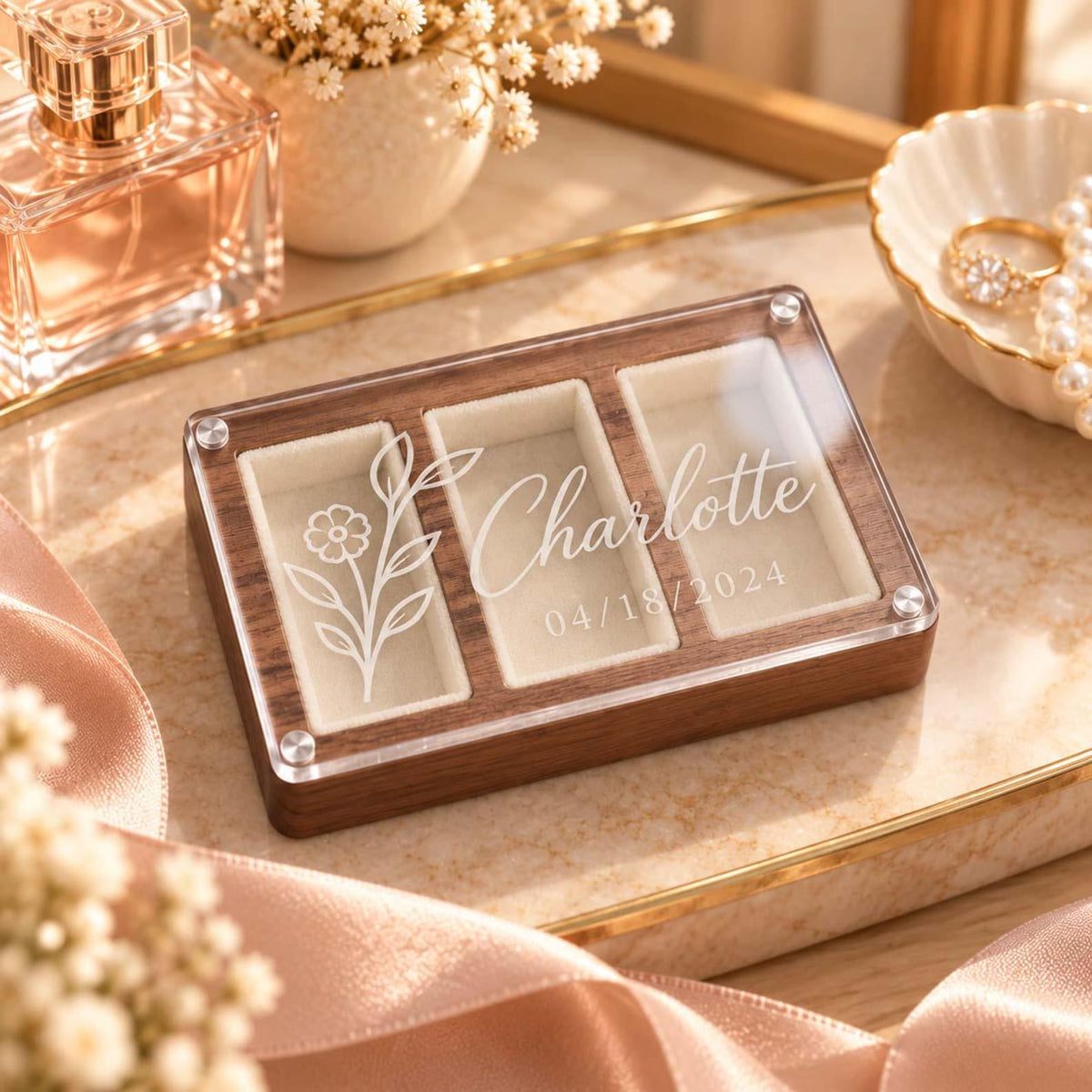 Personalized Wooden Jewelry Box, Engraved Clear Lid Watch Organizer, Custom Name Gift for Him, Men’s Keepsake Storage Box
