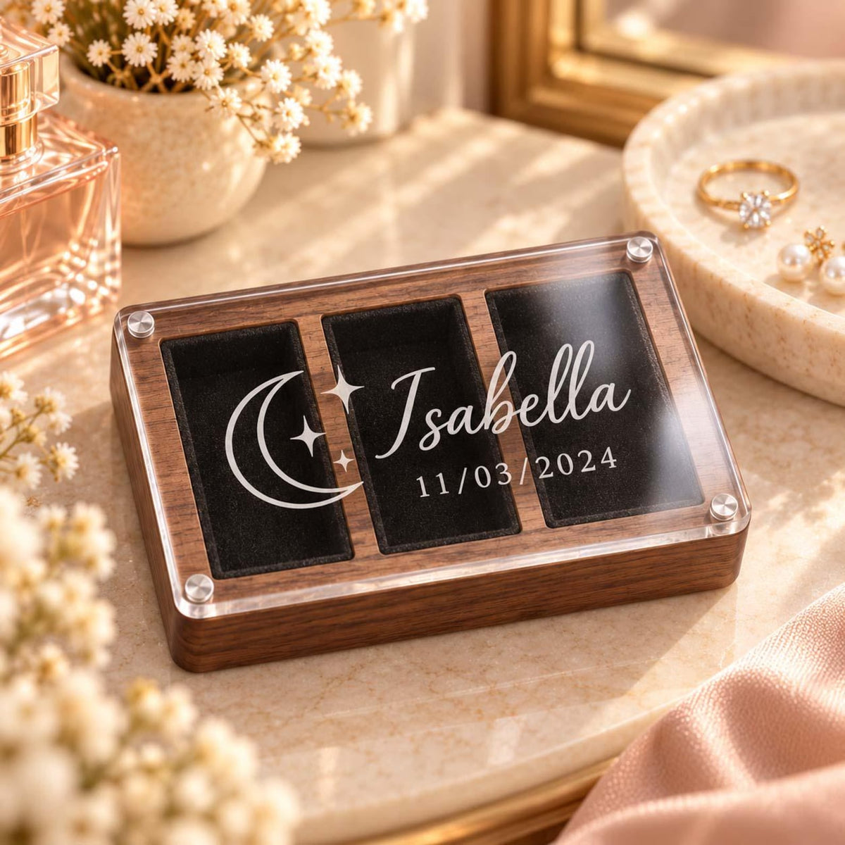 Personalized Wooden Jewelry Box, Engraved Clear Lid Watch Organizer, Custom Name Gift for Him, Men’s Keepsake Storage Box