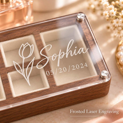 Personalized Wooden Jewelry Box, Engraved Clear Lid Watch Organizer, Custom Name Gift for Him, Men’s Keepsake Storage Box