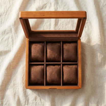 Solid Wood Watch Box for 6 Watches, Glass Window Display Case, Eco-Friendly Wooden Watch Storage, Retro Jewelry Box for Men