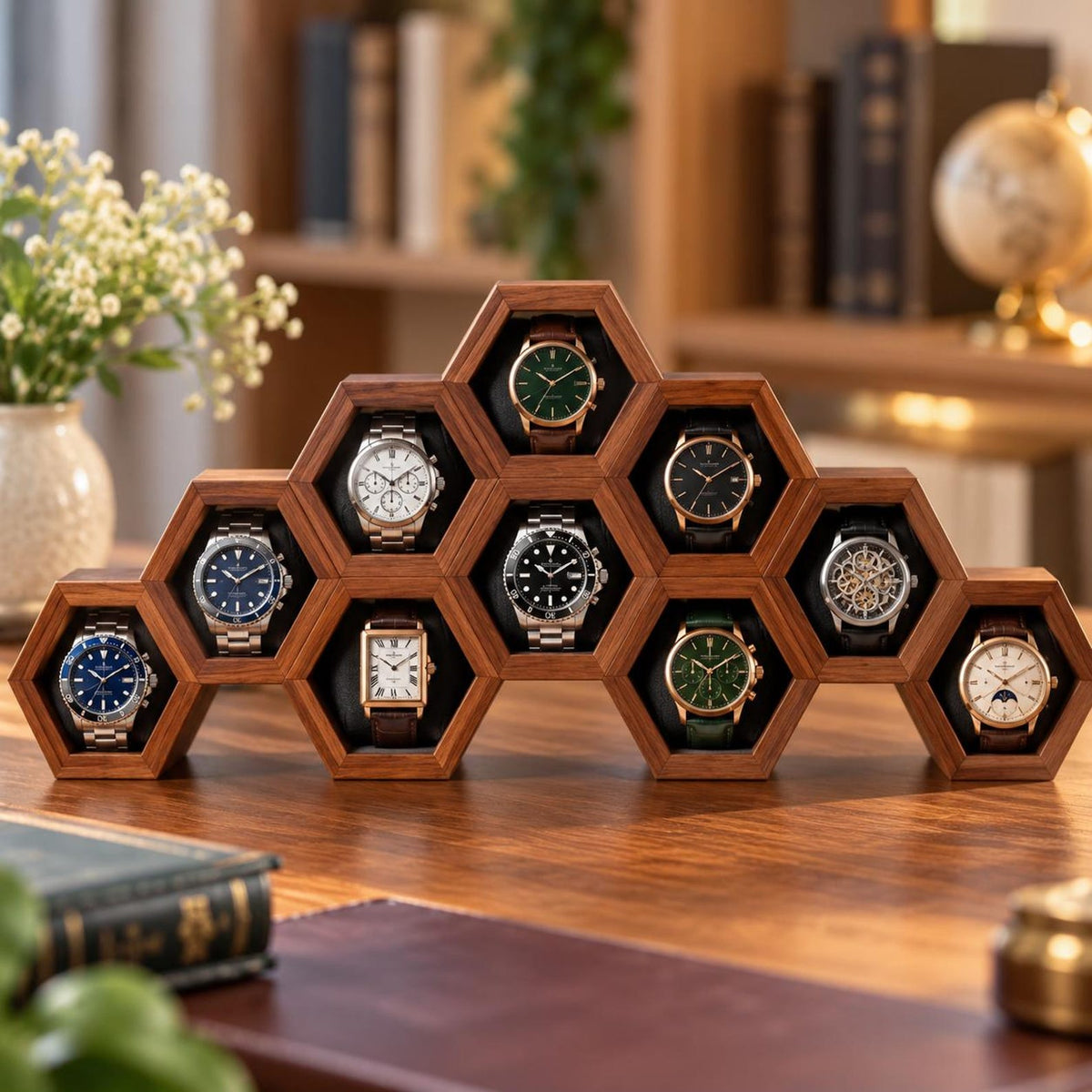 Handcrafted Rosewood Honeycomb Watch Box | Vintage Wooden Watch Organizer | Elegant Watch Display Case | Jewelry Storage | Gift for Him