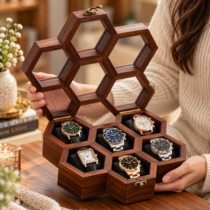 Handcrafted Rosewood Honeycomb Watch Box | Vintage Wooden Watch Organizer | Elegant Watch Display Case | Jewelry Storage | Gift for Him