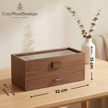 Wooden Watch Box Organizer for Men, Jewelry Box with Drawer, 12 Watch Case Display Stand, Luxury Watch Storage, Gift for Him, Dresser Decor