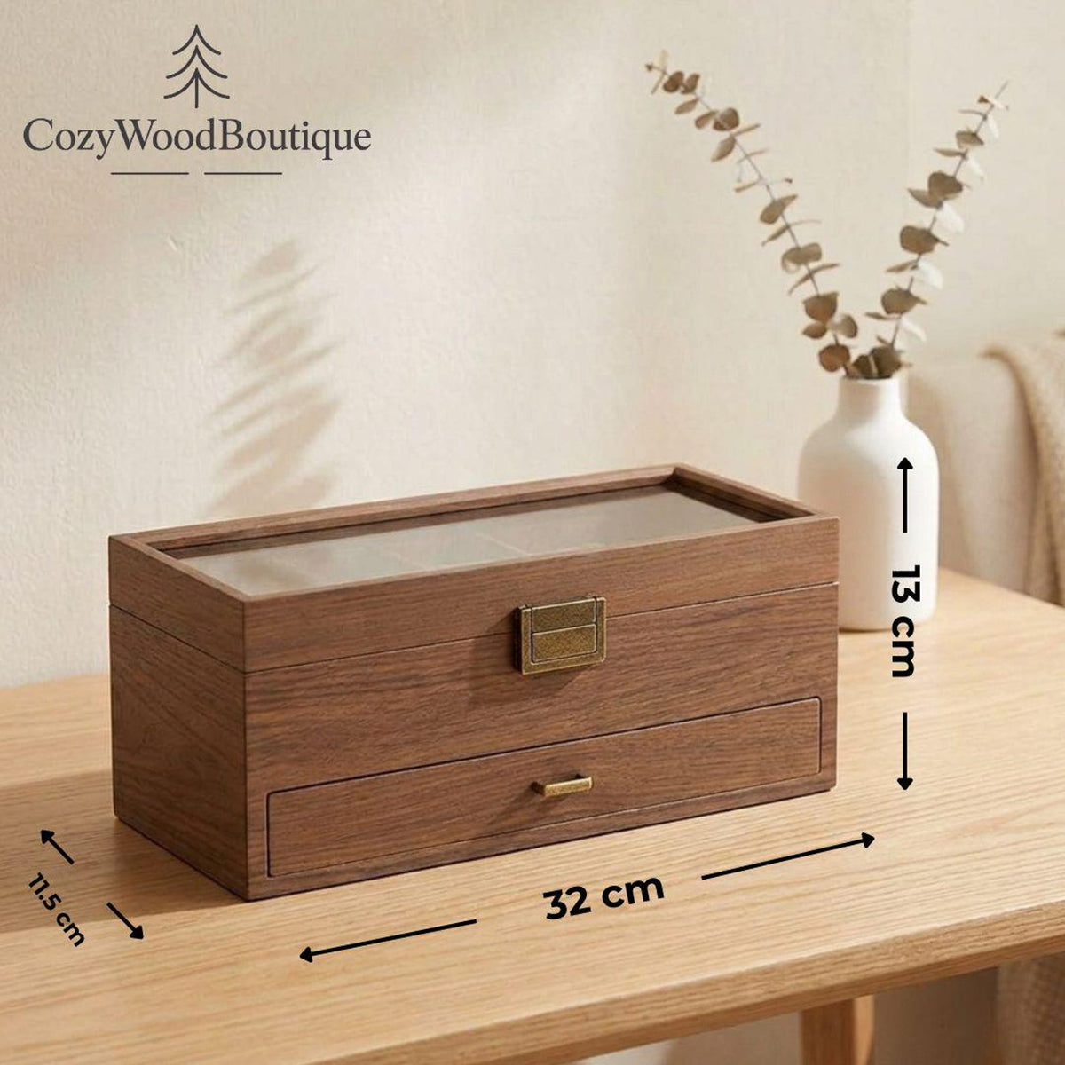 Wooden Watch Box Organizer for Men, Jewelry Box with Drawer, 12 Watch Case Display Stand, Luxury Watch Storage, Gift for Him, Dresser Decor