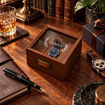 Personalized Glass Watch Box for Men, Engraved Watch & Jewelry Organizer, Custom Display Case, Anniversary Gift for Husband, Christmas Gift