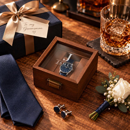 Personalized Glass Watch Box for Men, Engraved Watch & Jewelry Organizer, Custom Display Case, Anniversary Gift for Husband, Christmas Gift