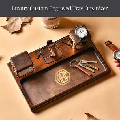 Wooden desk tray for glasses and watches organizer engraved Christmas gift for husband 6th anniversary gift for men watch jewelry organizer