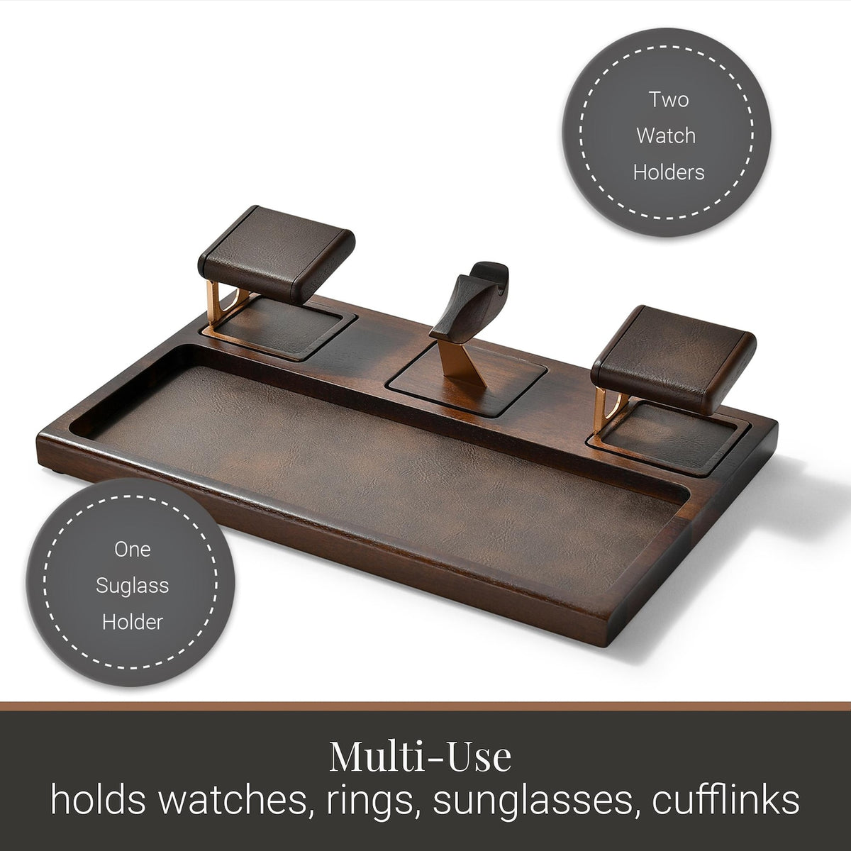 Wooden desk tray for glasses and watches organizer engraved Christmas gift for husband 6th anniversary gift for men watch jewelry organizer