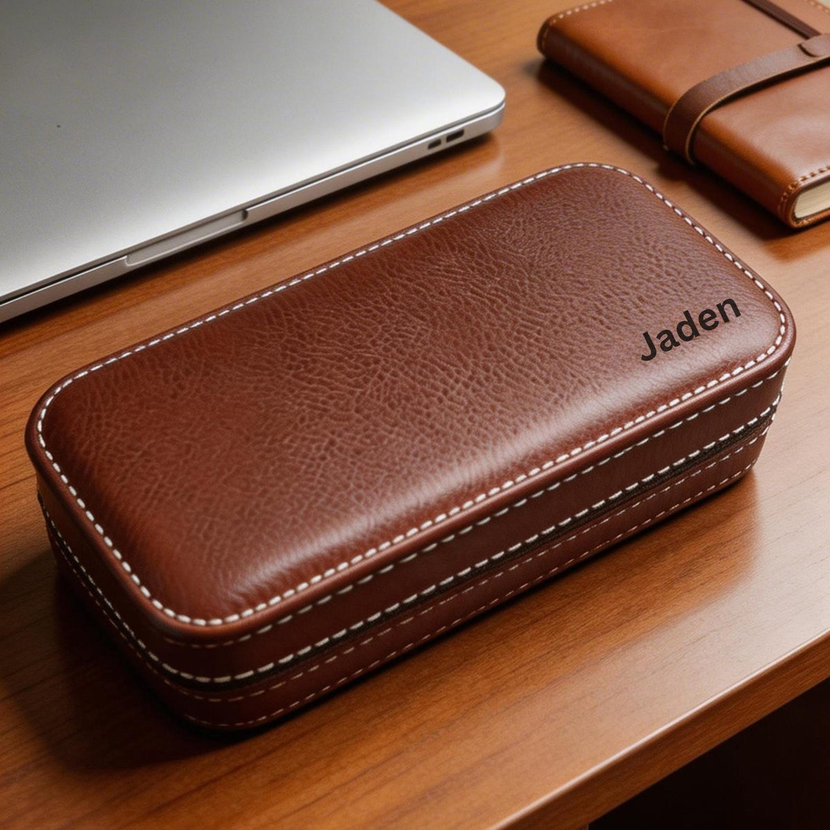 Personalized Leather Watch Display Box – 2, 4, or 8 Slot Travel Case