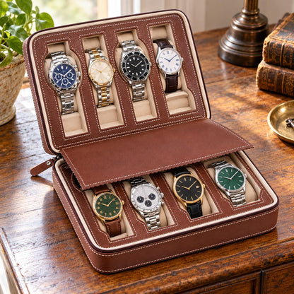Personalized Leather Watch Display Box – 2, 4, or 8 Slot Travel Case