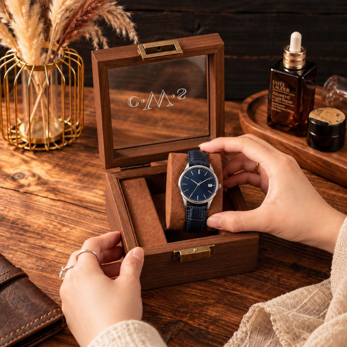 Personalized Glass Watch Box for Men, Engraved Watch & Jewelry Organizer, Custom Display Case, Anniversary Gift for Husband, Christmas Gift