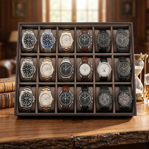 Coffee Brown Stack-able Watch Tray | 18 Slots (3 by 6 Watch) Tray for Watch collectors, stores, businesses, individuals.