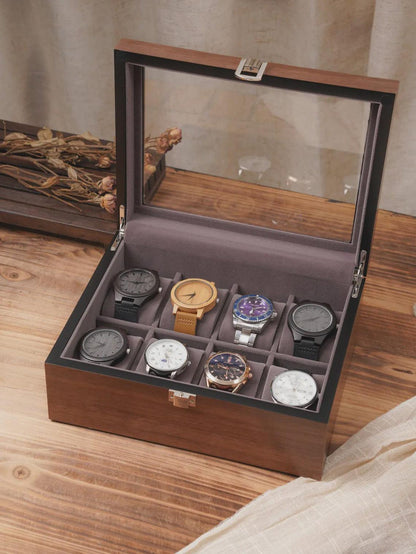 Personalized Walnut Wood Watch Box 6/8 Slots, Engraved Glass Lid Watch Jewelry Case, Groom Wedding Gift, Valentine's Day Gifts Him