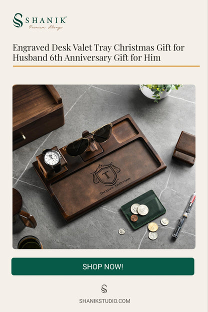 Wooden desk tray for glasses and watches organizer engraved Christmas gift for husband 6th anniversary gift for men watch jewelry organizer