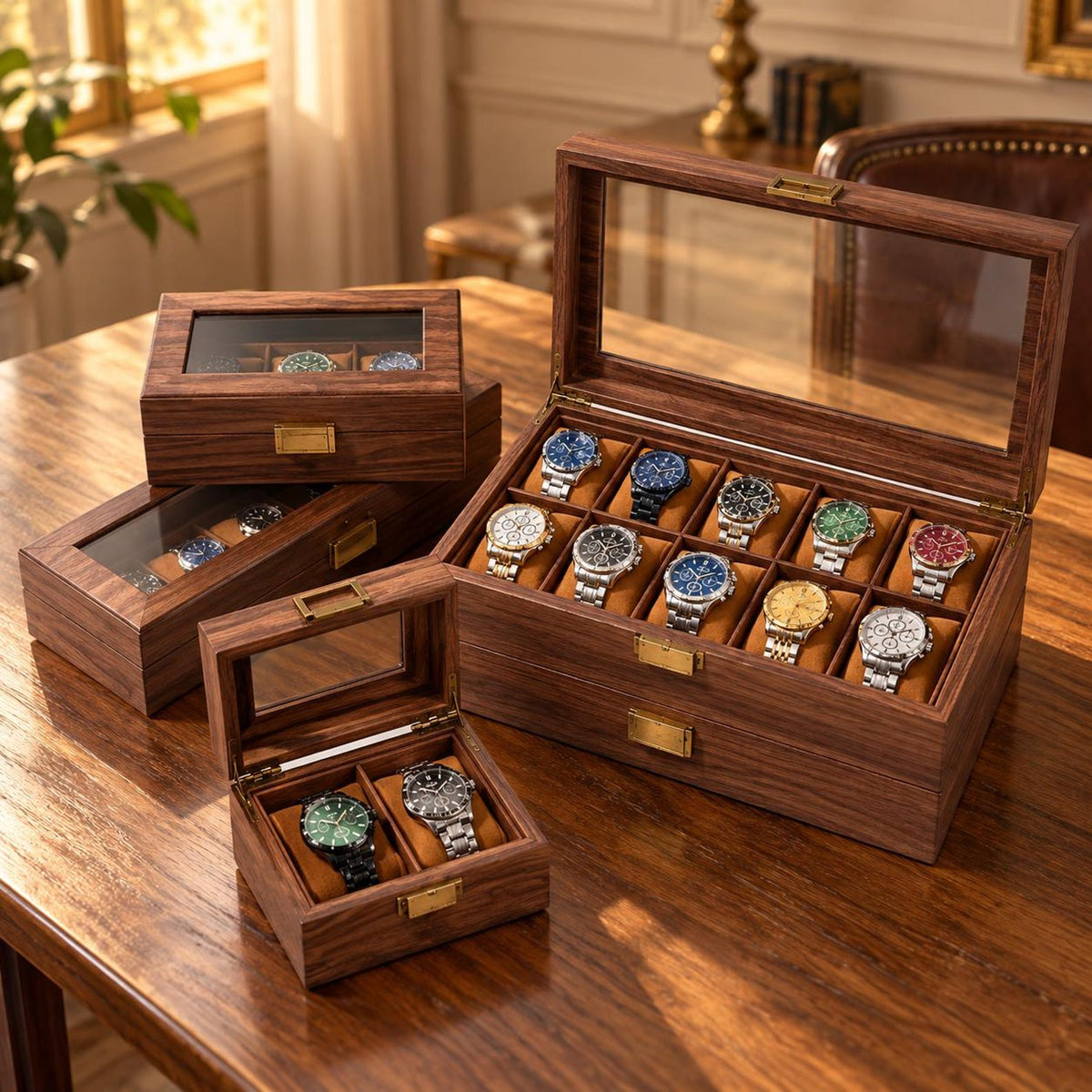 Wooden Watch Box, Watch Organizer and Display Case, Minimalist Watch Storage, Gift for Him