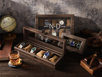 Custom Multiple Slots Watch Box, Personalized Watches Collection Organizer, Watch Storage Box Gift For Him, Husband, Dad, Birthday Gift