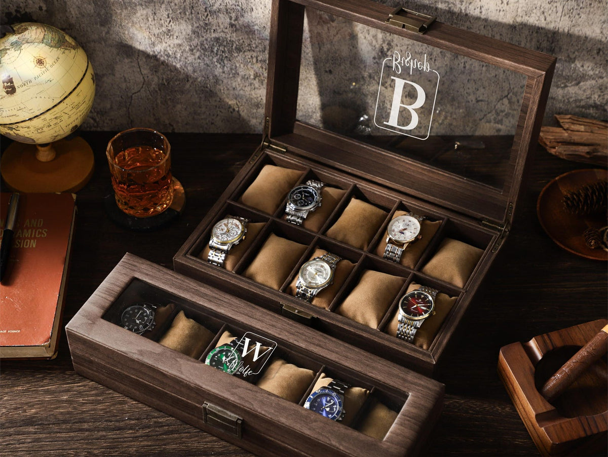 Custom Multiple Slots Watch Box, Personalized Watches Collection Organizer, Watch Storage Box Gift For Him, Husband, Dad, Birthday Gift