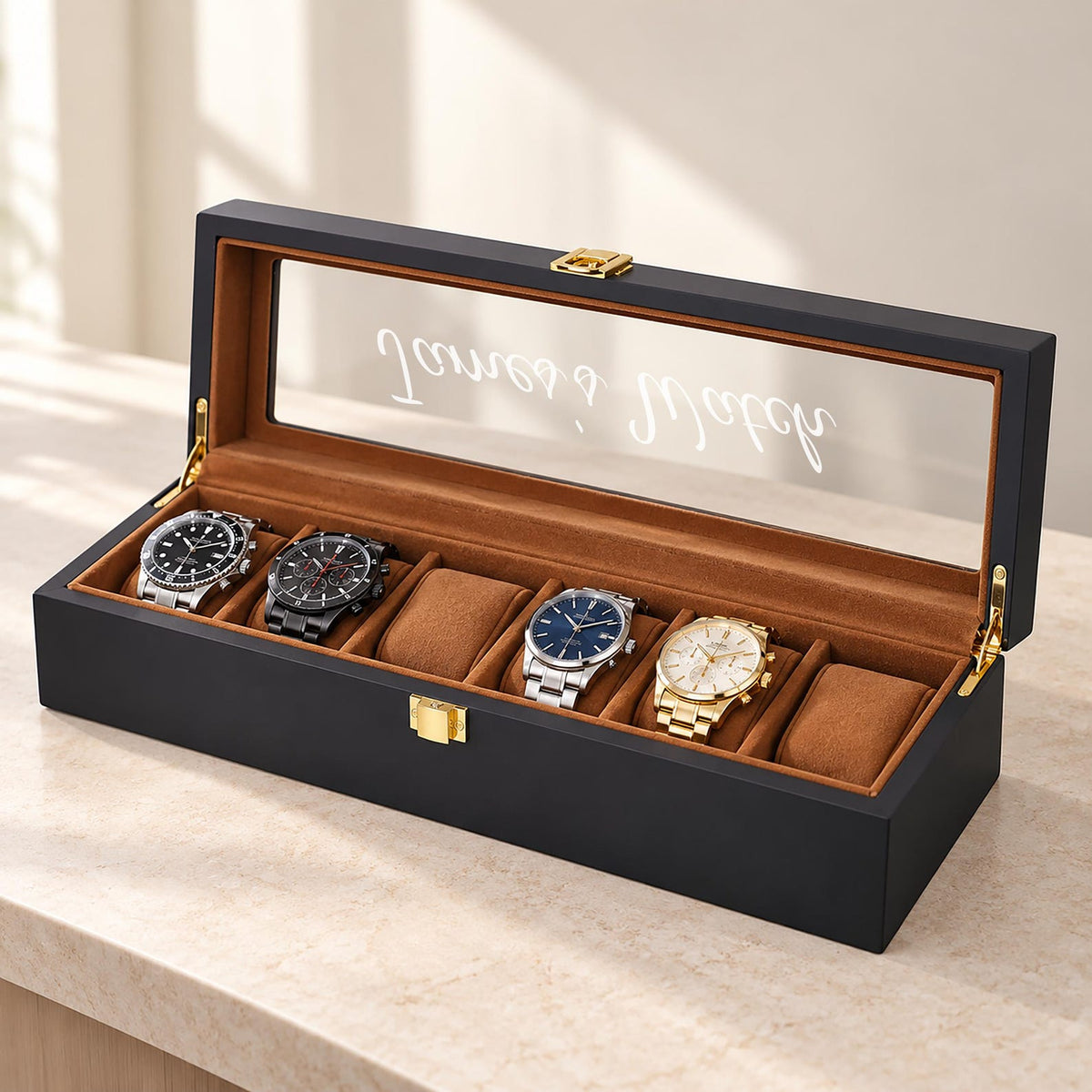 Personalized Watch Box, Custom Engraved Watch Display Case, 6 10 12 Slot Watch Organizer, Gift for Husband Dad