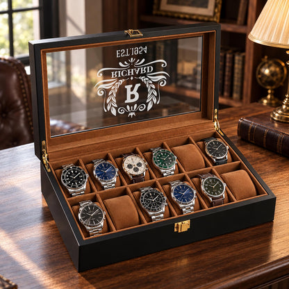 Personalized Watch Box, Custom Engraved Watch Display Case, 6 10 12 Slot Watch Organizer, Gift for Husband Dad