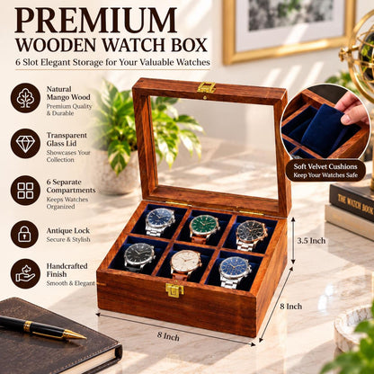 Personalized Wooden Watch Box, Engraved Watch Case for Men, 6 Slot Watch Organizer, Anniversary Gift for Boyfriend, Dad or Husband