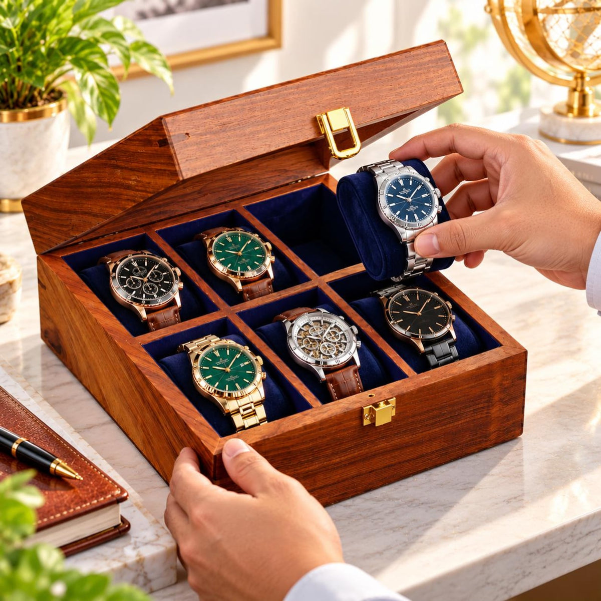 Personalized Wooden Watch Box, Engraved Watch Case for Men, 6 Slot Watch Organizer, Anniversary Gift for Boyfriend, Dad or Husband