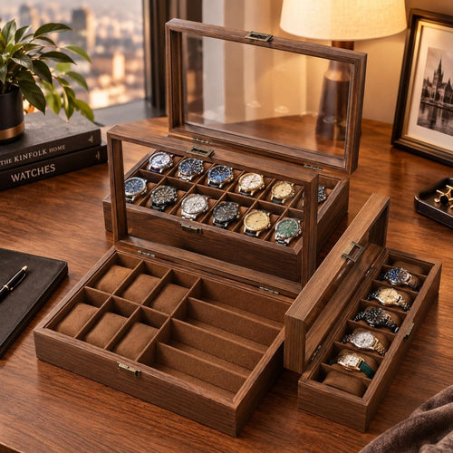 Wooden Watch Box, Dad Anniversary Present, Elegant Wooden Storage Organizer, Retirement Gift for Men, Watch Display Box, Gift for Him