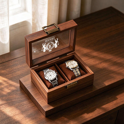Custom Engraved Wooden Watch Box, Velvet Lined, Glass Top Display Case, Custom Gift For Him