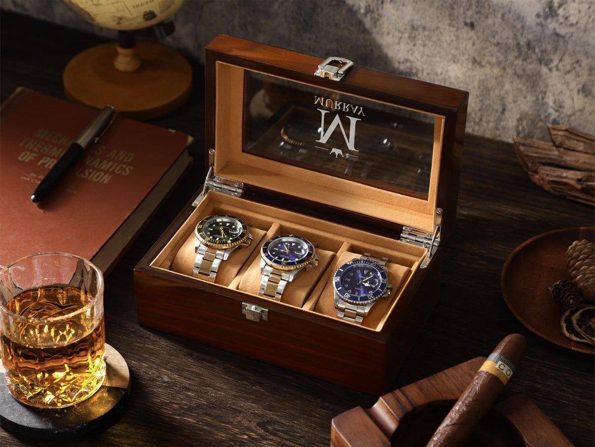 Personalized Watch Box for Men, Custom Wooden Watch Case For 3 6 10 Watches, Bespoke Watch Storage Box, Gift for Husband Dad Groomsmen